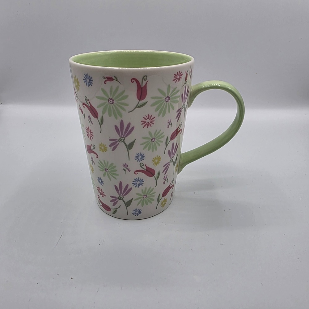 Starbucks Coffee Mug‎ White Green Floral Ceramic 13Fl Oz 2006 Original 5"X3.5"
